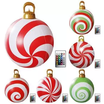 24 Inch Light Up PVC Inflatable Christmas Ball Large Outdoor Decorated Ball New Years Christmas Ornaments Holiday Decor 60cm