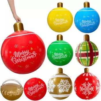 24 Inch PVC Inflatable Christmas Ball Large Outdoor Decorated Ball Christmas Decorations Ball Holiday Yard Lawn Porch Decor 60cm