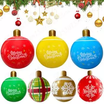 24 Inch PVC Inflatable Christmas Ball Outdoor Christmas Decorations New Years Christmas Ball Ornaments Holiday Yard Lawn Decor 60cm