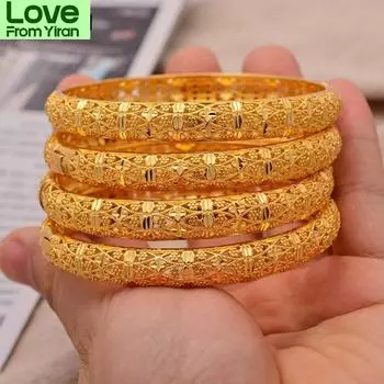 24 К, 4 шт./лот, свадебные браслеты в Дубае для женщин и мужчин, эфиопские ювелирные изделия, золотой цвет, африканские браслеты, женские арабские ювелирные изделия на день рождения, подарки