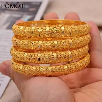24 К, 4 шт./лот, свадебные браслеты в Дубае для женщин и мужчин, эфиопские ювелирные изделия, золотой цвет, африканские браслеты, женские арабские ювелирные изделия на день рождения, подарки