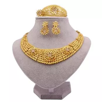 24 К позолоченный комплект свадебных украшений, африканское ожерелье, кольцо, серьги, браслет, комплект из четырех предметов, Индия, Бразилия, свадебный подарок золотой