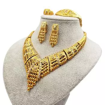 24 К позолоченный комплект ювелирных изделий, французское свадебное ожерелье, кольцо, серьги, браслет, комплект из четырех предметов, итальянский свадебный подарок на день рождения золотой