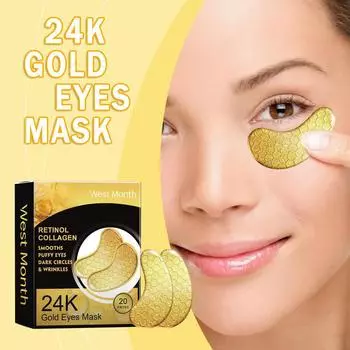 24-каратное золотое покрытие для глаз, разглаживающее мелкие морщинки, мешки под глазами, средство от отечности, темных кругов, увлажняющее, питающее, ретинол, коллагеновая лифтинг-маска 20pcs