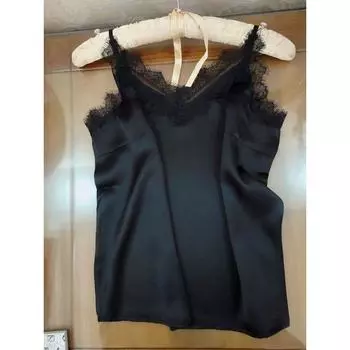 24 Летняя одежда с V-образным вырезом, свободная, с кружевной отделкой Black XL