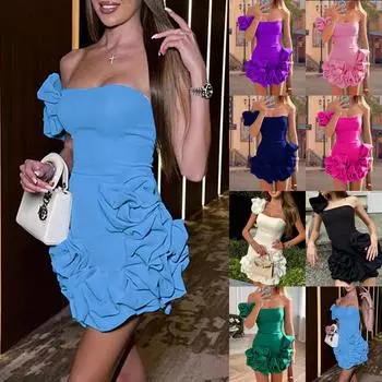 24 Лето Новое женское платье Лотос Лист Край Бутон Талия Платье Одно Плечо Топ-Туфль Бедра Платье XXS белый