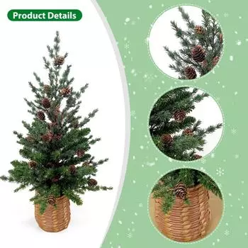 24 Маленькое украшение на рождественскую елку с цветочными сосновыми иголками, теплая белая светодиодная гирлянда, рождественское украшение для столешницы стола 24inch(60cm)