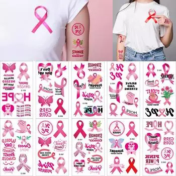 24 наклейки для татуировки на грудь для женщин, розовая лента для праздничной вечеринки, водонепроницаемые наклейки для лица 6.8*12cm