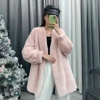 24 Новые импортные бархатные фиолетово-золотые короткие женские норковые шубы с V-образным вырезом средней и длинной длины S80-50kg