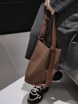 24 новых женских сумки из натуральной кожи, большая вместительная сумка-ведро, рюкзак на одно плечо для поездок на работу, универсальный дизайн, простая и высококачественная сумка 23x22x30 темно-коричневого