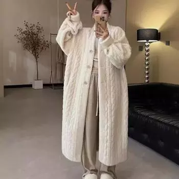 24 осень и зима новый экологически чистый меховой жакет женский норковый плюш мех интегрированный норковый пальто длинный иностранный стиль передовой One Size белый