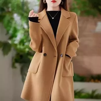 24 осенне-зимнее утолщенное двухстороннее кашемировое пальто средней и длинной длины, двухсторонняя шерстяная куртка, темпераментное пальто S