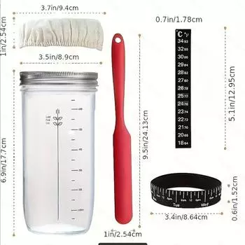 24 Oz Sour Dough Starter Container Sourdough Starter Jar with Date Marked Feeding Band, Thermometer, Silicone Scraper