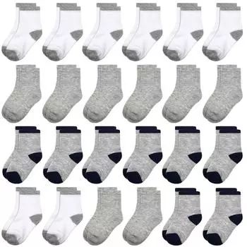 24 Pairs Boy Toddler Baby Crew Socks 1-14Years Old Soft Breathable Socks for Toddlers Kids Boys Girls 1-2 years old