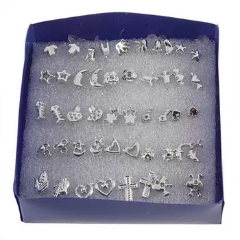 24 пары модных оптовых микс серебряных посеребренных пластиковых сережек-гвоздиков