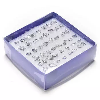 24 пары разноцветных серебряных посеребренных пластиковых сережек-гвоздиков