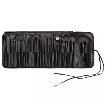 24 PCs 32 Makeup Brushes Suit Makeup Brushes Brush Suit Classy Makeup Tools Combination Animal Pony Hair with Pu Bag 24 Black