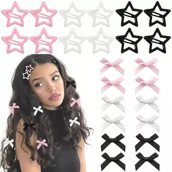 24 PCS, . 4-cm Bowknot Hairpins, Duckbill Clips, in the Ballet Style, with Ribbons. Small Hair Clips, in the Dopamine St