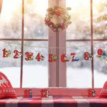 24 Pcs Christmas Wooden Pendant 12 Days of Christmas Ornaments Set Vintage Rustic A