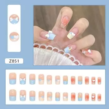 24 Pcs Cute Nail Patch Nail Patch Wearing Nail Removable Polka Dot Moon Love Butterfly French Nail Patch