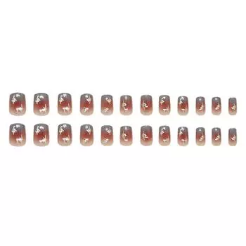 24 Pcs Gradient False Nail Reusable Artificial Nail Irregular Pattern Full Cover Stick on Nail Glossy Press On Nail