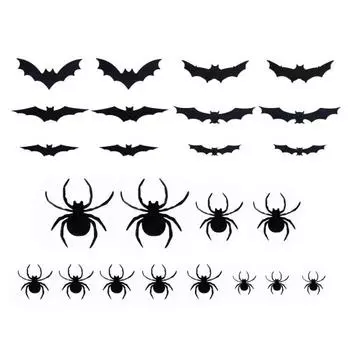 24 Pcs Halloween 3D Bat And Spider Stickers Spooky Black Spider Bat Wall Decals Removable PVC Cings for Home Office Wall Window Decor 1 Set