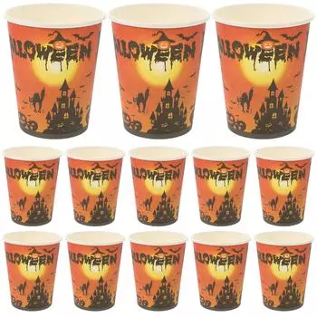 24 Pcs Halloween Disposable Party Dinnerware Party Paper Cups Disposable Tableware Kit for Halloween Party Supplies