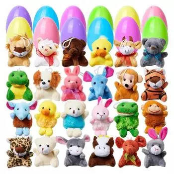 24 Pcs Prefilled Easter Eggs with Mini Stuffed Animal Plush Toys Party