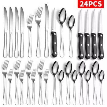 Набор посуды из 24 предметов для дома, креативных отелей, западной кухни, стейка, ножей, вилок, ложек, набор из 24 предметов чёрный