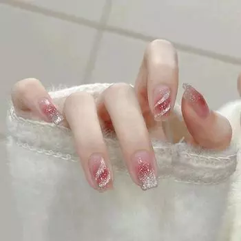 24 штуки 30 средних и длинных таблеток для нейл-арта Носите королевский румянец с блестками для отбеливания передовых накладных ногтей