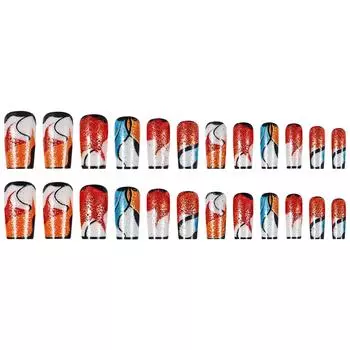 24 Pieces French Style Press On Nail Glossy Artificial Nail with Unique Designs Glitters False Nail for Women and Girls