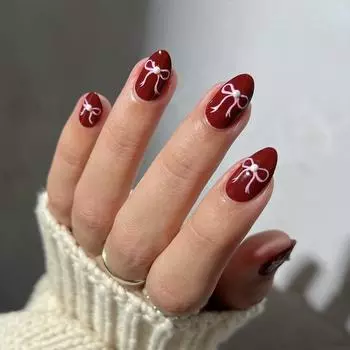 24 Pieces Red Valentine s Day Nail Art New Year s Nail Art Pink Bow Nail Art Simple Fake Nail Film