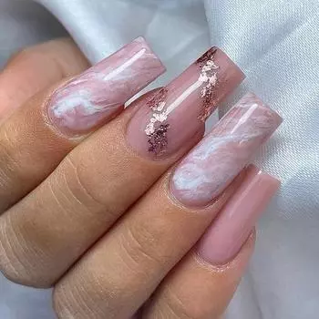 24 Pieces Simple and Sweet Pink Wearing Nail Nail Piece Long Bronzing Pink White Nail Art False Nail Finger Smudge Nail Piece