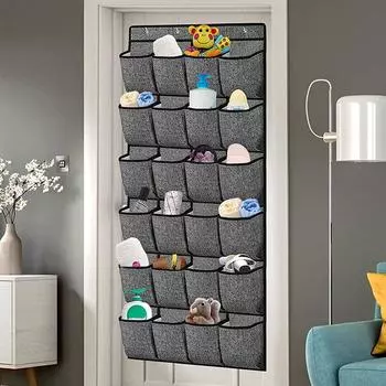 24 Pockets Hanging Shoe Storage Bag with 4 Hooks Over The Door Shoe Rack Over The Door Hanging Shoe Organizer for Kids Women Men