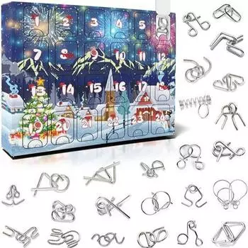 24 предмета Lu ban Lock Nine Links Set Metal Puzzle 2025 Рождественский Адвент-календарь для детей Рождественский Веселый Подарок M