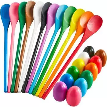 24 предмета, набор для гонок с пасхальными яйцами и ложками, 12 игроков, карнавал и семейное развлечение, праздник на открытом воздухе, двор, охота за пасхальными яйцами, лужайка для вечеринки по случаю дня рождения, случайный цвет 24pcs