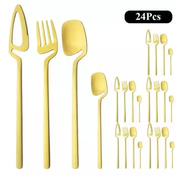 24 предмета столовой посуды Western Kitchen, матово-золотой набор столовых приборов из нержавеющей стали, ножи, вилки, ложки, столовые приборы, набор столовых приборов серебряный