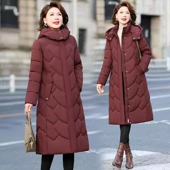 24 Пуховые куртки с хлопковой подкладкой для людей среднего и пожилого возраста, женские длинные, большого размера, облегающие, женские стеганые куртки XL чёрный