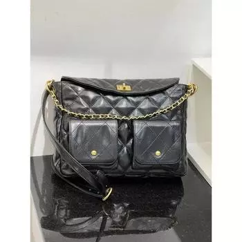 24 Ранние Новые Модные Повседневные Повседневные Металлические Цепи Почтальон Двойной Карман На Одно Плечо Сумка Через Плечо 24x5x19.5cm чёрный