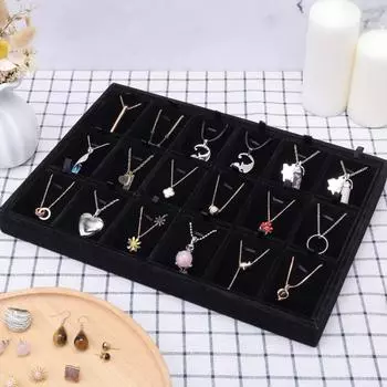 24-секционный складной лоток для ювелирных изделий, органайзер для ювелирных изделий из матовой ткани, поднос для демонстрации серег, ожерелий, браслетов, колец чёрный