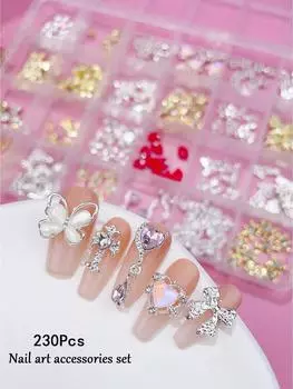 24 сетки, стекло, сплав смолы, смешанное стекло, алмазный бант, цепочка в виде камелии, украшение для ногтей