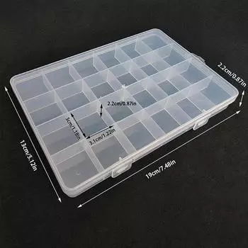 24 сетки, пластиковая шкатулка для хранения ювелирных изделий, регулируемый контейнер, шкатулка для сережек, прямоугольная коробка для ювелирных изделий, чехол 19x13x2.2cm