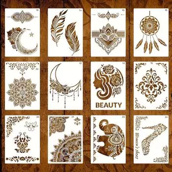 24 шаблона винтажных художественных кружевных рисунков, шаблоны для полых цветов, шаблоны, нарисованные вручную, моющиеся и многоразовые