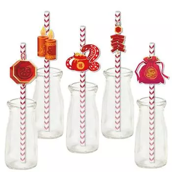 24 шт./1 комплект китайских новогодних соломинок одноразовые соломинки для напитков яркие цветные бумажные соломинки для украшения праздничных вечеринок