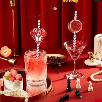 24 шт./1 комплект китайских новогодних соломинок одноразовые соломинки для напитков яркие цветные бумажные соломинки для украшения праздничных вечеринок