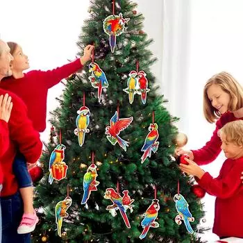 24 шт. 2D винтажные рождественские попугаи красные птицы елочные украшения деревянные подвески в виде птиц
