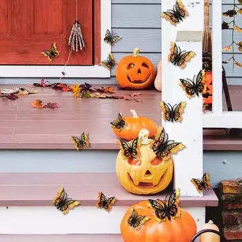 24 шт. 3D наклейки на стену в виде бабочек, жуткие украшения в виде бабочек на Хэллоуин, съемные настенные 24PCS чёрный