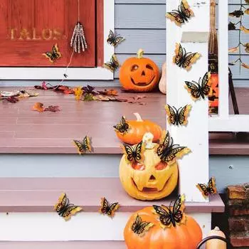 24 шт. 3D наклейки на стену в виде бабочек, жуткие украшения в виде бабочек на Хэллоуин, съемные наклейки на стену для домашнего декора, поделок своими руками 24PCS белый