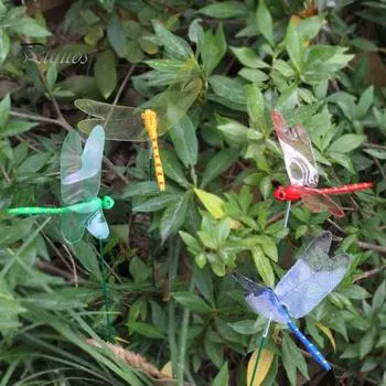 24 шт., 8,5 см, искусственная стрекоза, украшение для садового кола, устойчивое к атмосферным воздействиям, репеллент от мух, имитация шипа стрекозы, открытый длинный столб, 3D орнамент в виде стрекозы 8.5cm