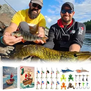 24 шт Адвент-календарь Рыбалка Рождественский обратный отсчет, рыболовные снасти Адвент-календарь для рыбалки Взрослые мужчины Подростки Мальчики, Рождественский сюрприз-подарок One Size